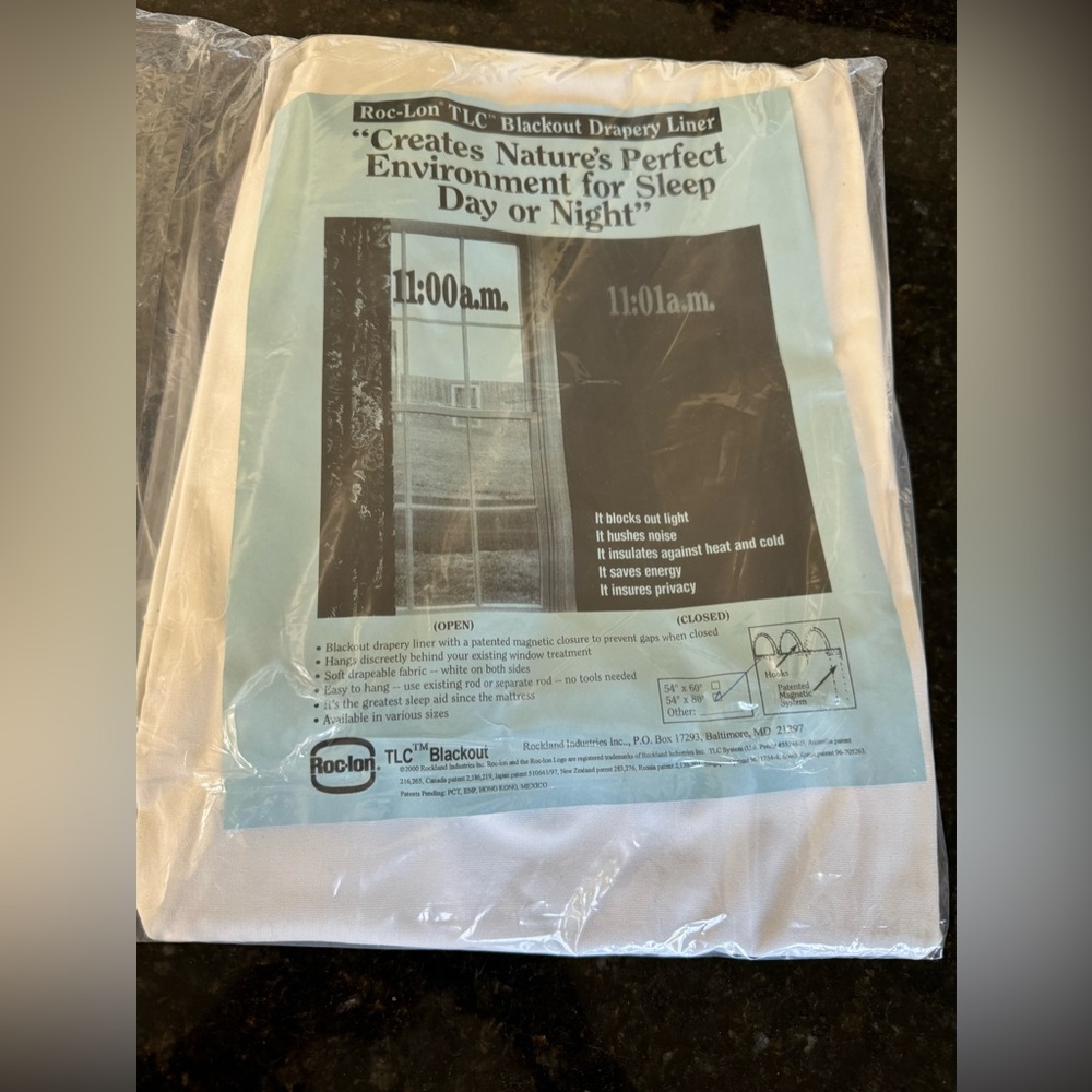 Roc Lon Light Blocker, Blackout Drapery liner 54” X 80”. Brand New White Color
